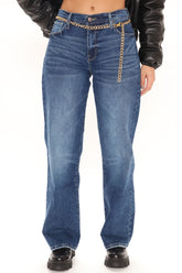 Straight From The Block Belted High Rise Jeans - Medium Blue Wash